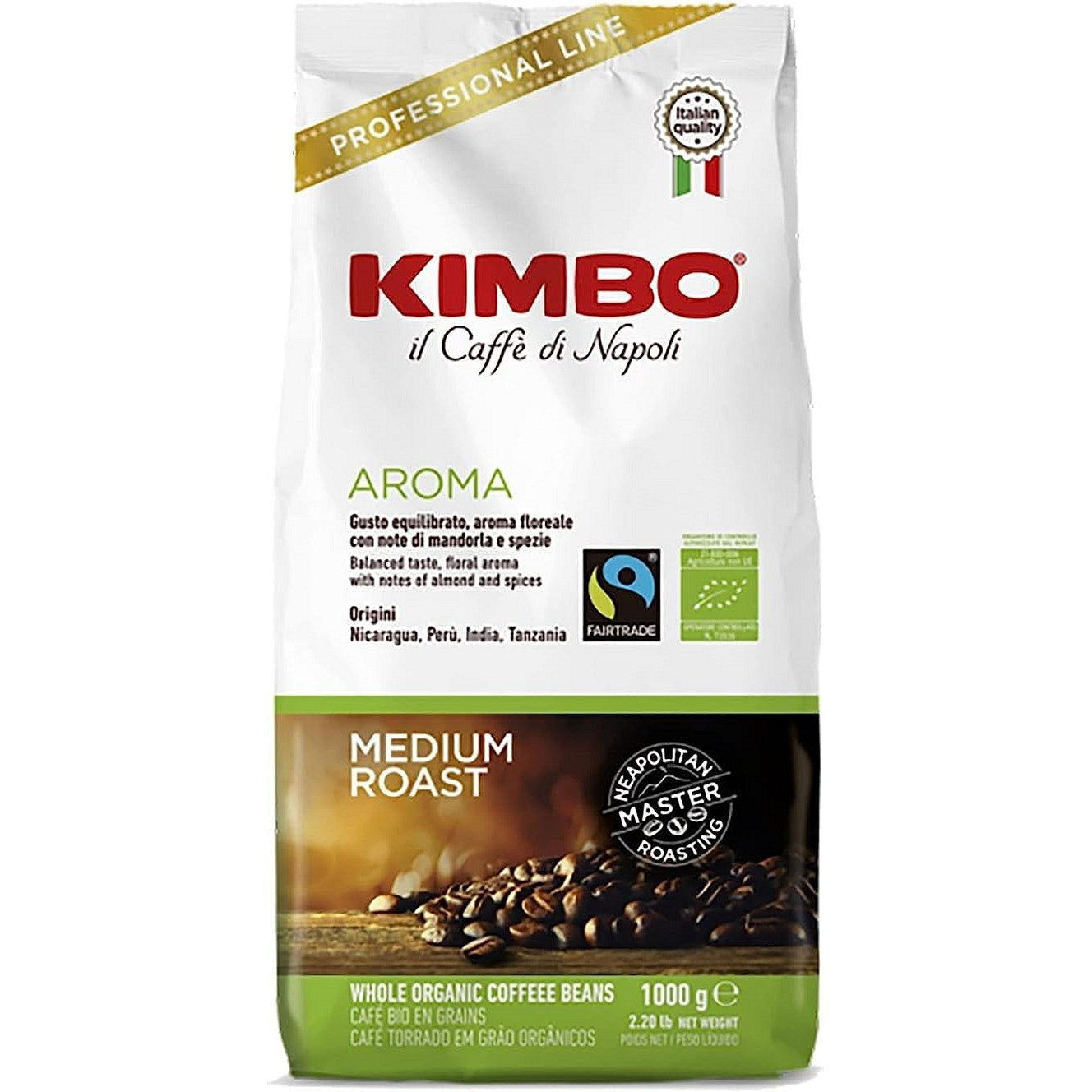 Kimbo Aroma Fairtrade & Organic Italian Coffee Beans, 1kg