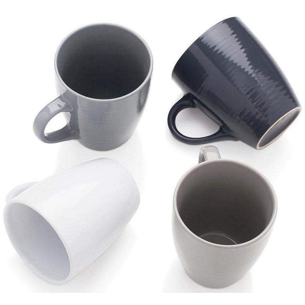 Sabichi Stoneware Mugs, 365ml, Assorted Grey's, Pack of 4