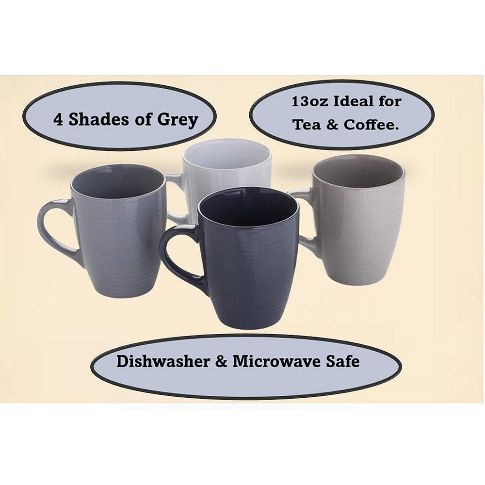 Sabichi Stoneware Mugs, 365ml, Assorted Grey's, Pack of 4