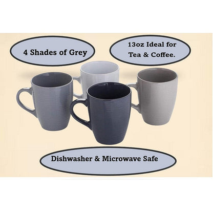 Sabichi Stoneware Mugs, 365ml, Assorted Grey's, Pack of 4
