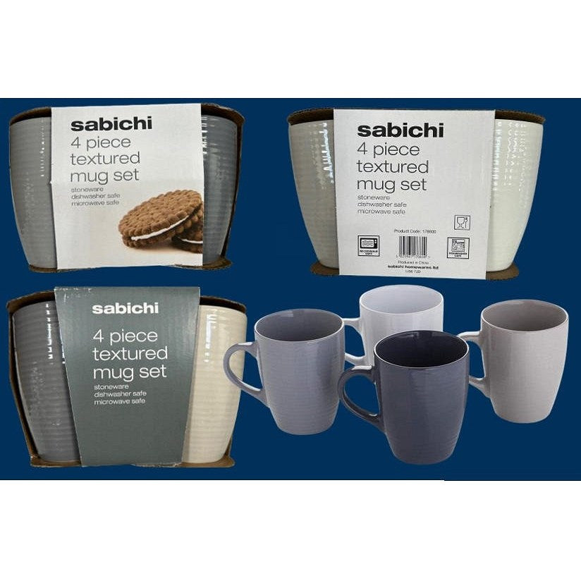 Sabichi Stoneware Mugs, 365ml, Assorted Grey's, Pack of 4 Easy2Order : NWT7910