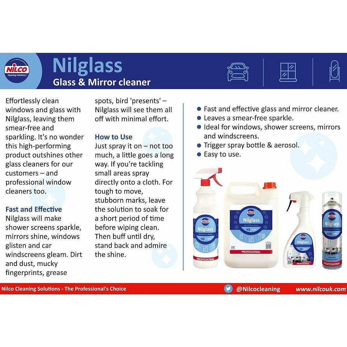 Nilco Nilglass Professional H3 Glass & Mirror Cleaner, 5 Litre