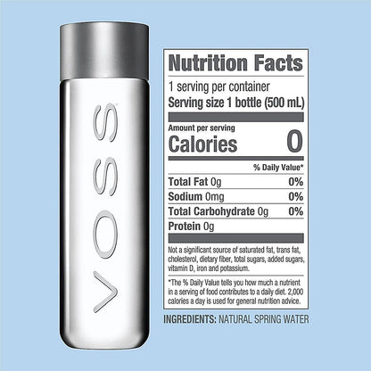 Voss Artesian Still Water, PET Plastic Bottles, 500ml, Pack of 24