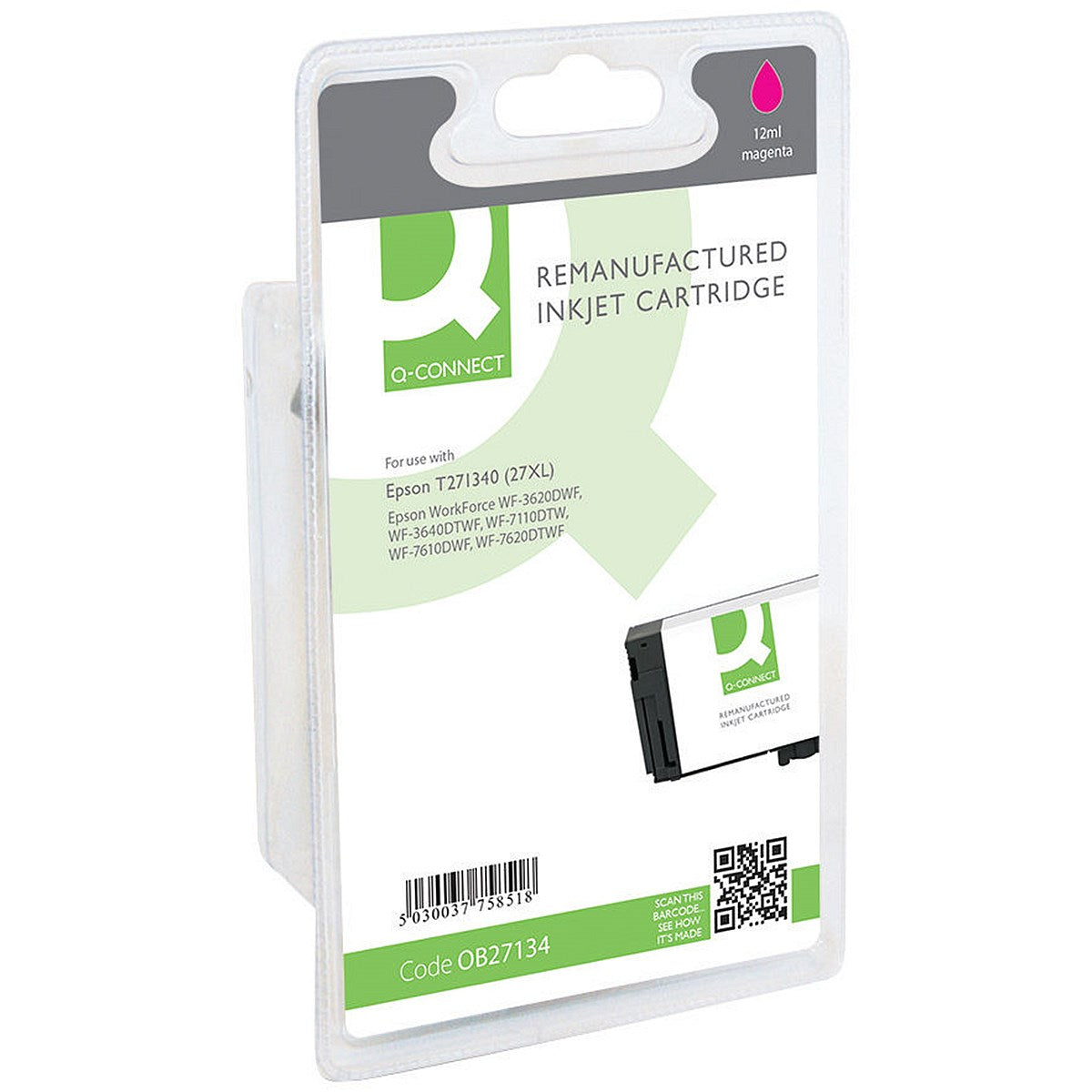 Q-Connect Epson 27XL Inkjet Cartridge High Yield Magenta C13T271340-COMP