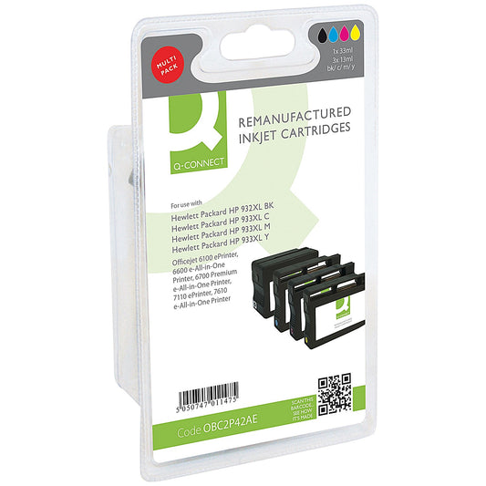 Q-Connect HP 932XL Black & HP 933XL Colour Ink Cartridges (4 Cartridges) C2P42AE