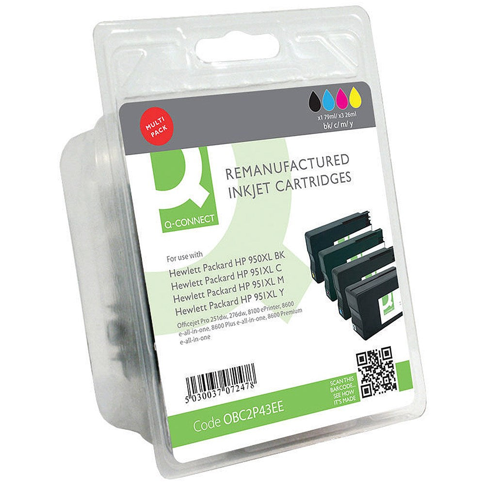 Q-Connect HP 950XL Black & HP 951XL Colour Ink Cartridges (4 Cartridges) C2P43AE