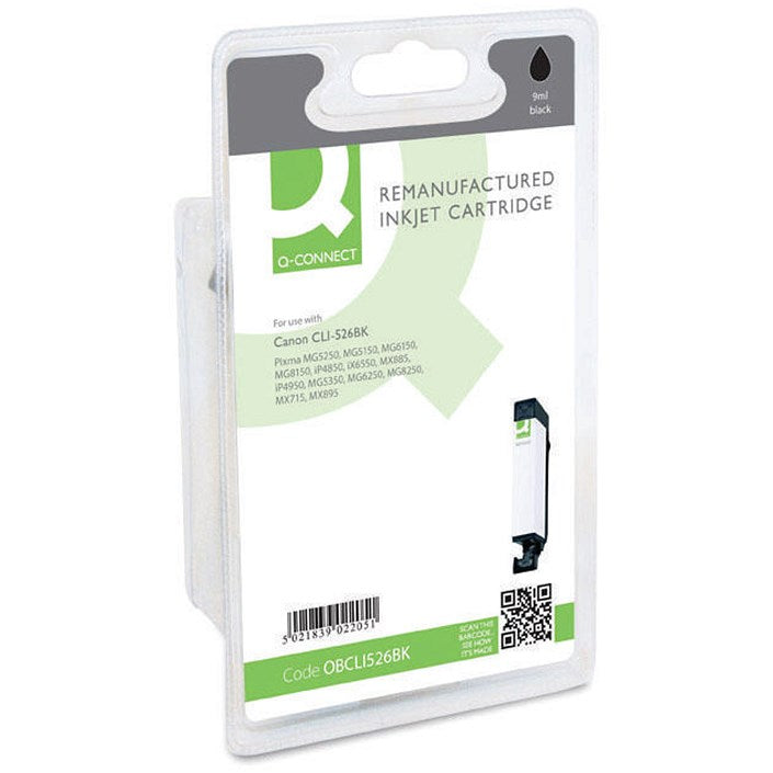 Q-Connect Remanufactured Inkjet Cartridge Black Compatible With Canon CLI-526BK CLI-526BK-COMP