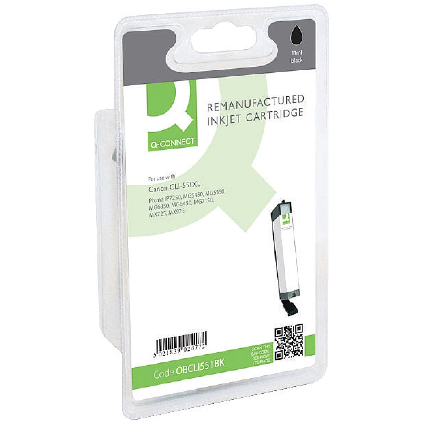 Q-Connect Remanufactured Inkjet Cartridge High Yield Black For Canon CLI-551XL CLI-551XLBK-COMP