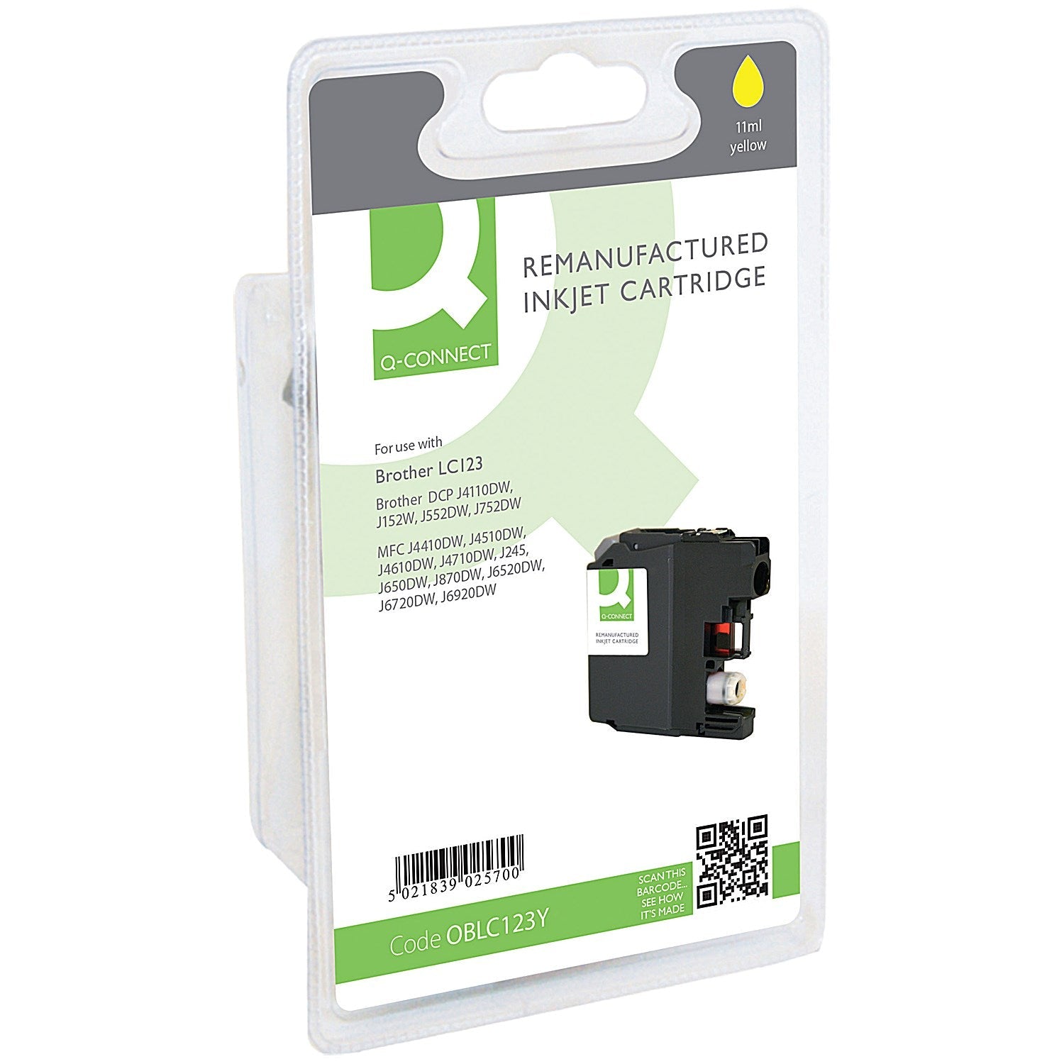 Q-Connect Brother LC123 Remanufactured Inkjet Cartridge Yellow RM-QC-6616-00 Easy2Order : OBLC123Y
