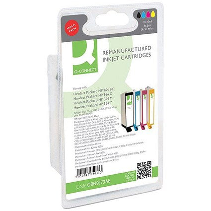 Q-Connect HP 364 Ink Cartridges - Black, Cyan, Magenta and Yellow (4 Cartridges) N9J73AE
