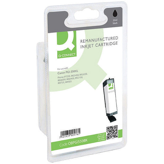 Q-Connect Remanufactured Inkjet Cartridge High Yield Black For Canon PGI-550XL PGI550XLPGBKCOMP Easy2Order : OBPGI550BK