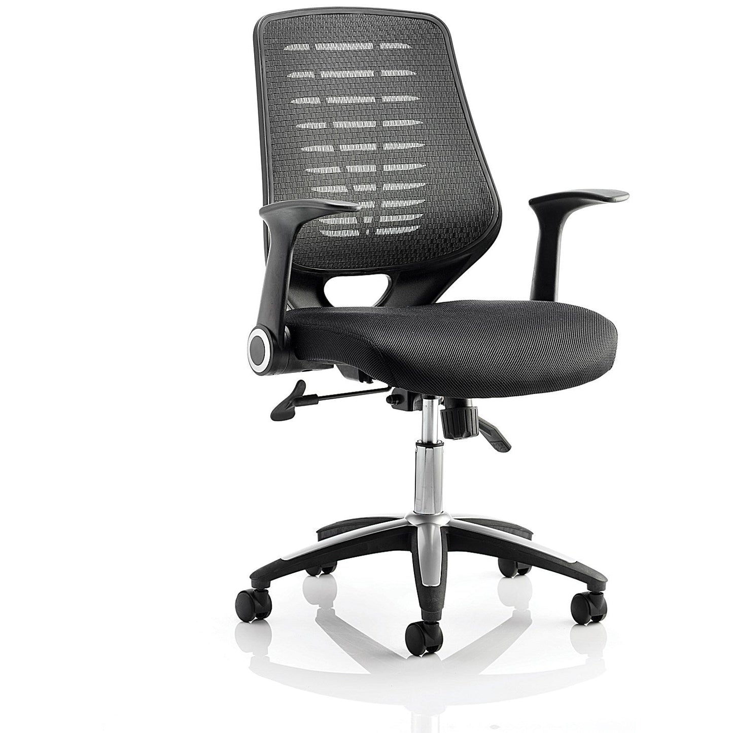 Relay Black Mesh Back Operator Chair, Folding Arms, Black