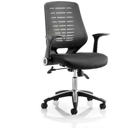 Relay Black Mesh Back Operator Chair, Folding Arms, Black
