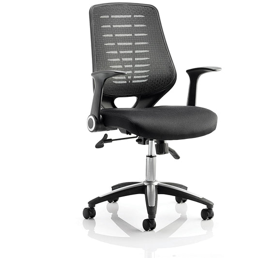 Relay Black Mesh Back Operator Chair, Folding Arms, Black