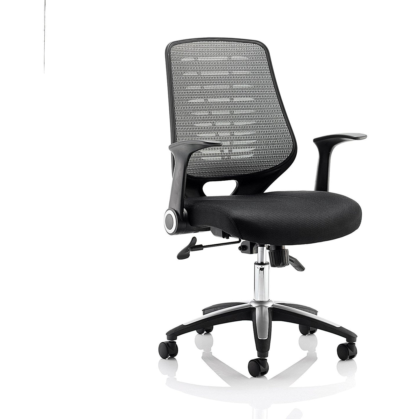 Relay Silver Mesh Back Operator Chair, Folding Arms, Black