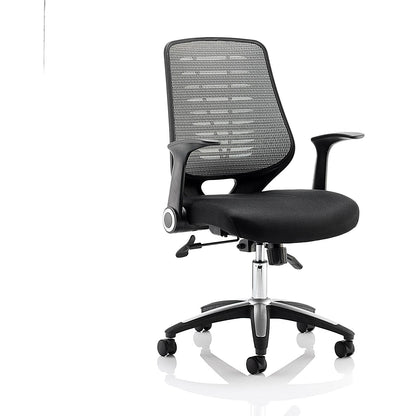 Relay Silver Mesh Back Operator Chair, Folding Arms, Black