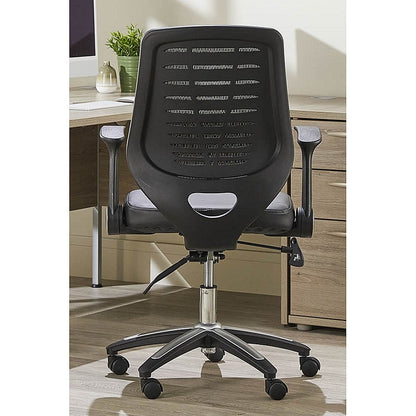 Relay Black Mesh Back Bonded Leather Operator Chair, Folding Arms, Black