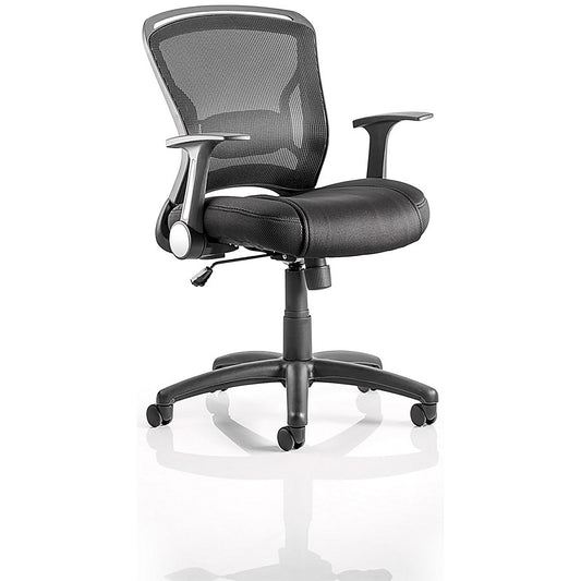 Zeus Task Mesh Back Operator Chair, Folding Arms, Black