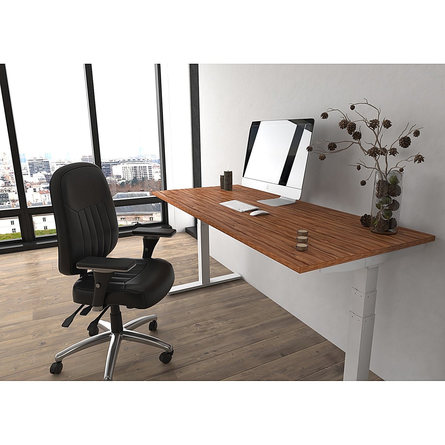 Barcelona Bonded Leather Operator Chair, Height Adjustable Arms, Black