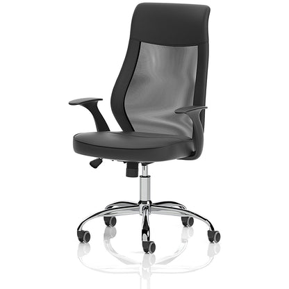 Baye Mesh and PU Operator Chair, Fixed Height Arms, Black