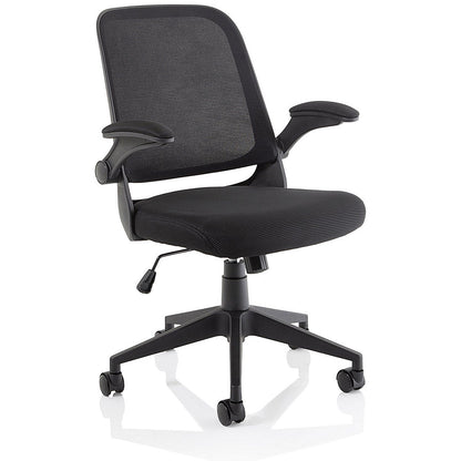 Crew Task Mesh Back Operator Chair, Folding Arms, Black