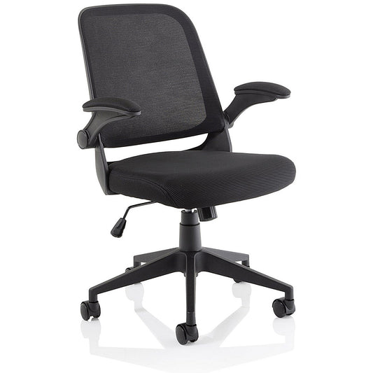 Crew Task Mesh Back Operator Chair, Folding Arms, Black