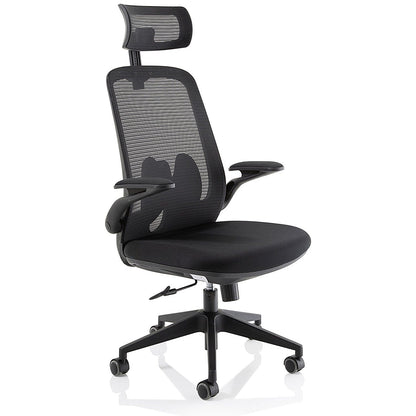 Sigma Executive Mesh Back Chair, Headrest, Folding Arms, Black