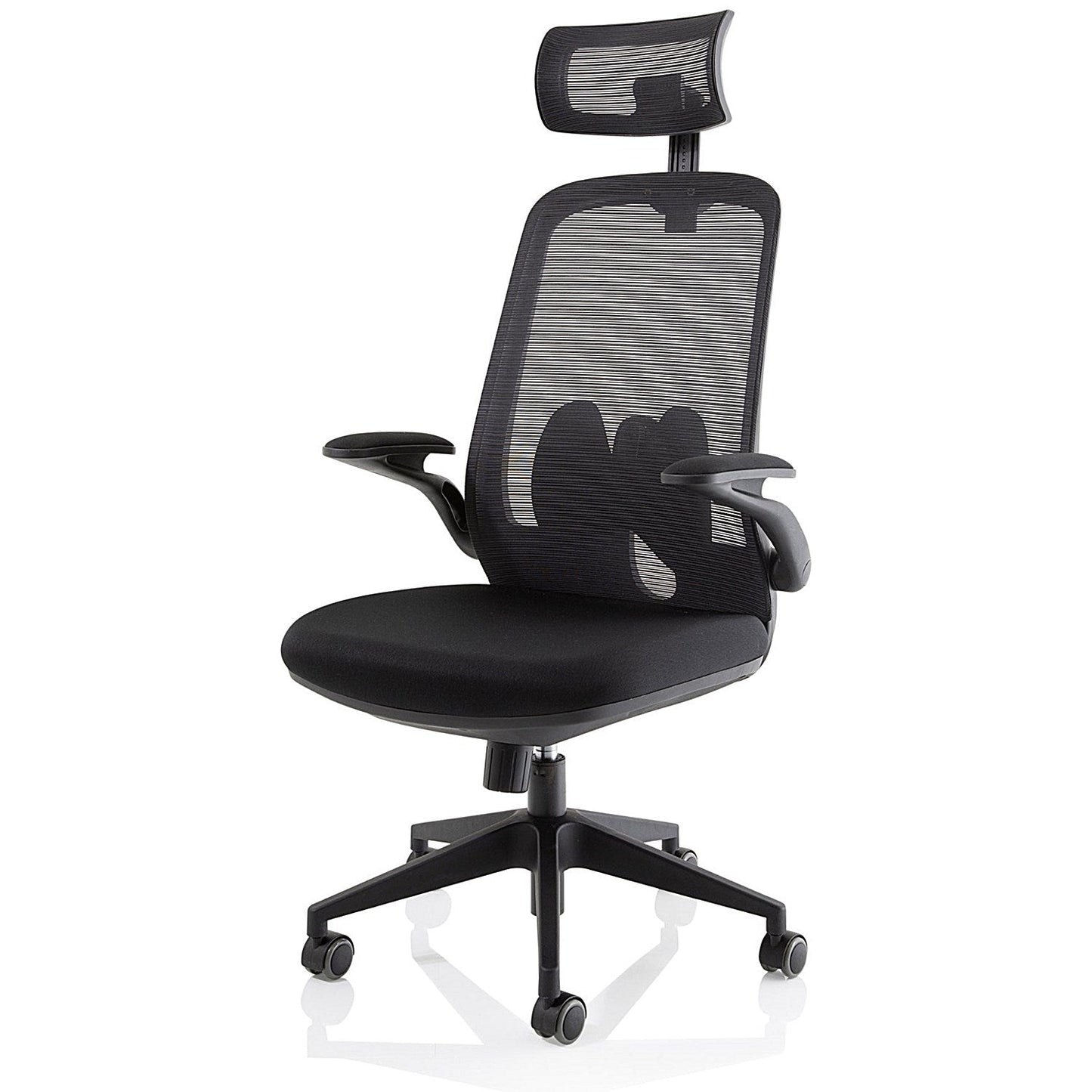 Sigma Executive Mesh Back Chair, Headrest, Folding Arms, Black