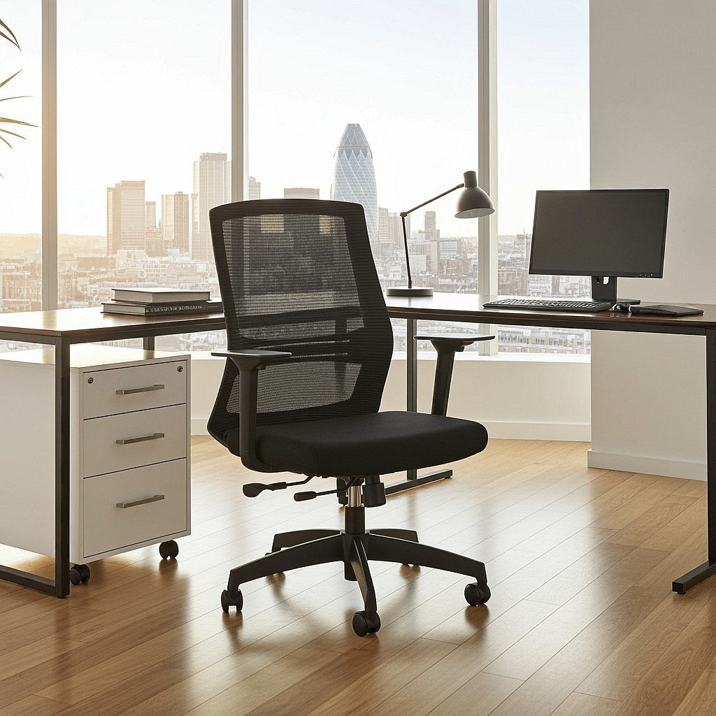 Ventra Mesh Back Task Operator Chair, Height Adjustable Arms, Black