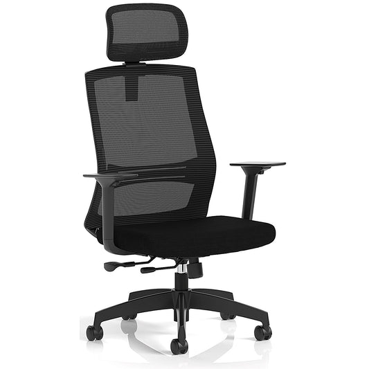 Ventra Mesh Back Task Operator Chair With Headrest, Height Adjustable Arms,Black