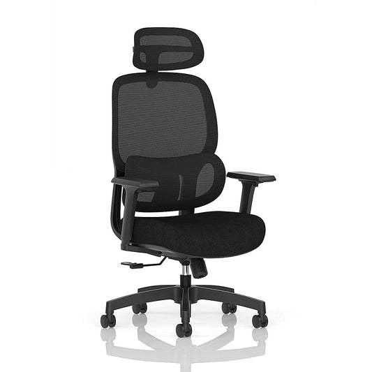Rowan Mesh Back Chair With Headrest, Height Adjustable Arms, Black