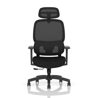 Rowan Mesh Back Chair With Headrest, Height Adjustable Arms, Black