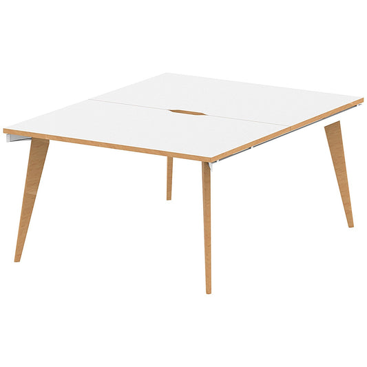 Oslo 2 Person Bench Desk, Back to Back, 2 x 1200mm (800mm Deep), White Frame with Wooden Leg and Edge Easy2Order : OSL0103