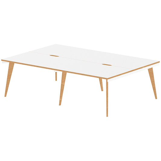 Oslo 4 Person Bench Desk, Back to Back, 4 x 1200mm (800mm Deep), White Frame with Wooden Leg and Edge Easy2Order : OSL0104