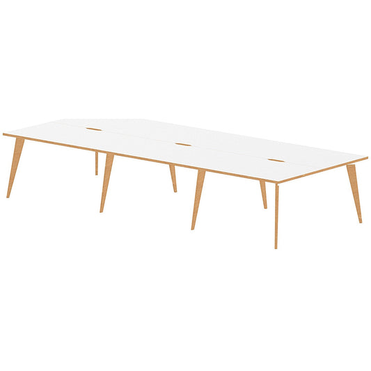 Oslo 6 Person Bench Desk, Back to Back, 6 x 1200mm (800mm Deep), White Frame with Wooden Leg and Edge Easy2Order : OSL0105