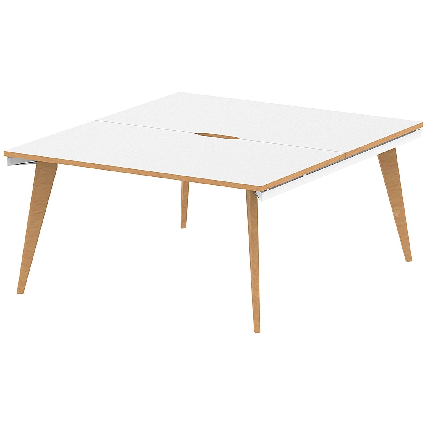 Oslo 2 Person Bench Desk, Back to Back, 2 x 1400mm (800mm Deep), White Frame with Wooden Leg and Edge Easy2Order : OSL0106
