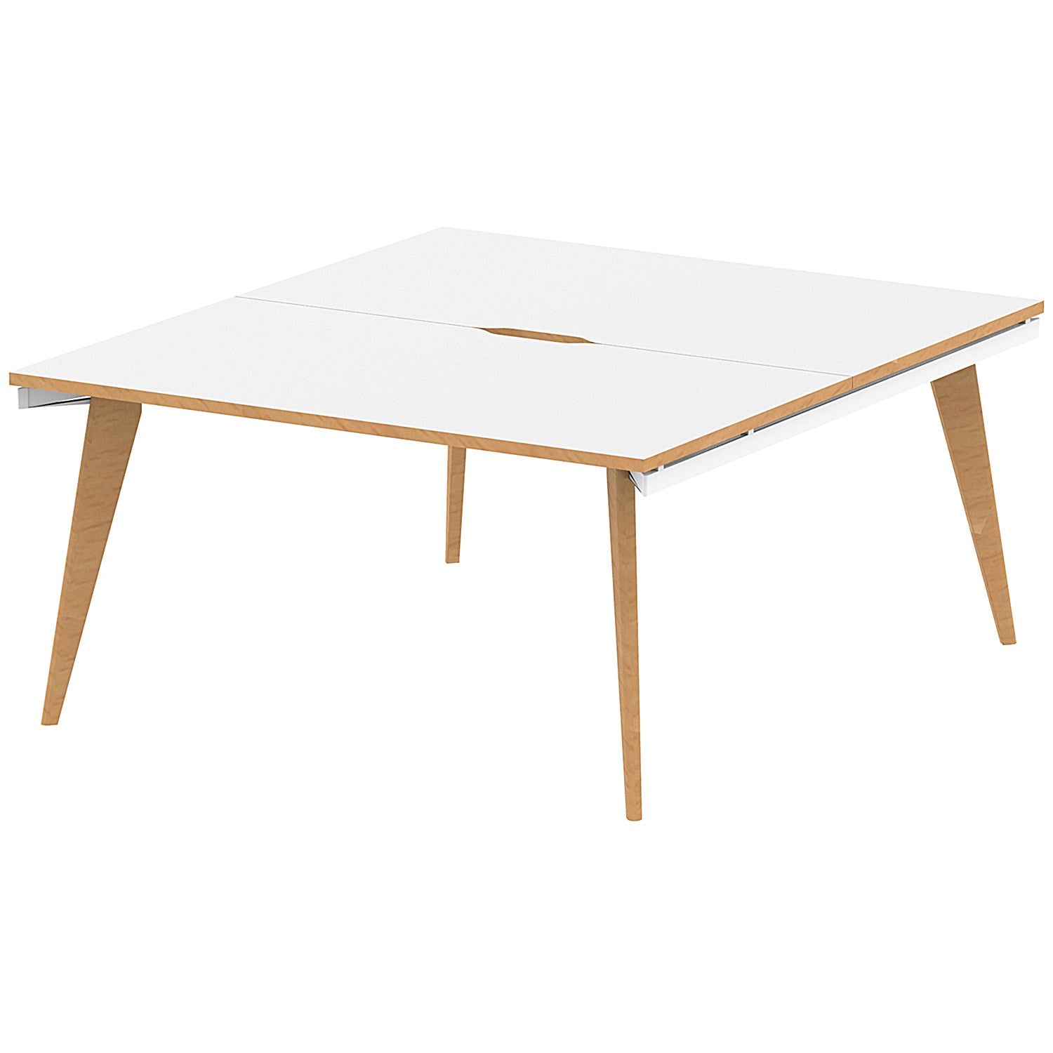 Oslo 2 Person Bench Desk, Back to Back, 2 x 1400mm (800mm Deep), White Frame with Wooden Leg and Edge Easy2Order : OSL0106
