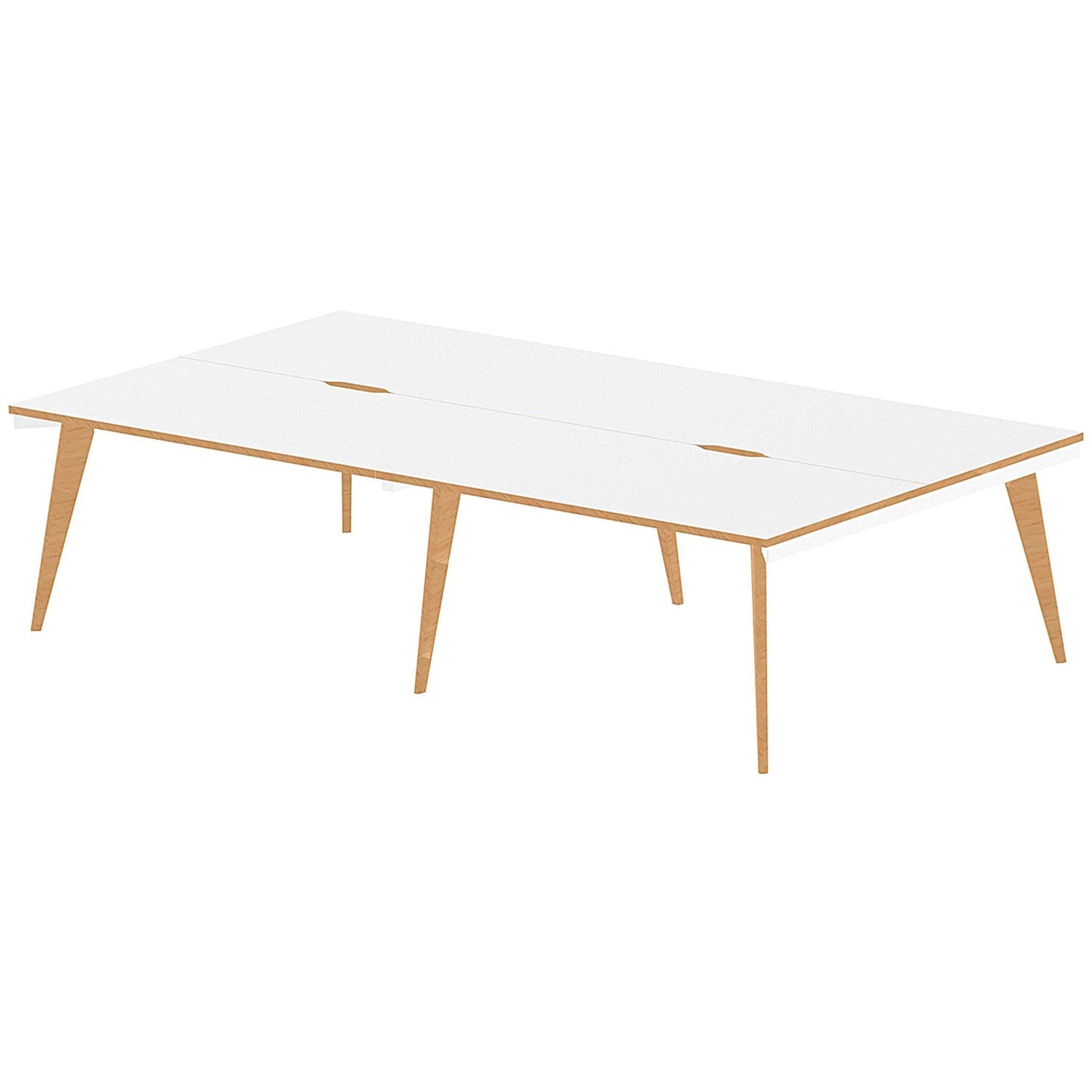 Oslo 4 Person Bench Desk, Back to Back, 4 x 1400mm (800mm Deep), White Frame with Wooden Leg and Edge Easy2Order : OSL0107