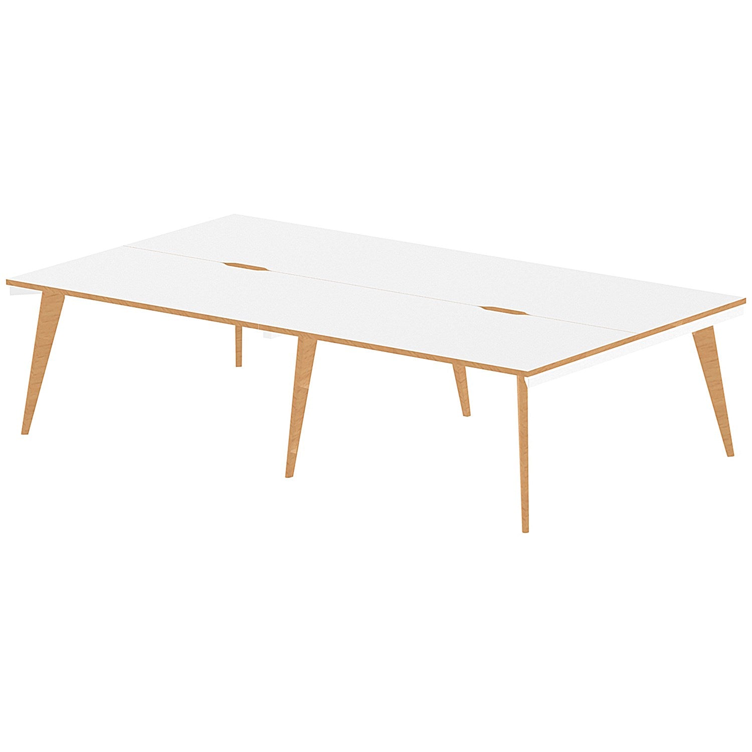 Oslo 4 Person Bench Desk, Back to Back, 4 x 1400mm (800mm Deep), White Frame with Wooden Leg and Edge Easy2Order : OSL0107