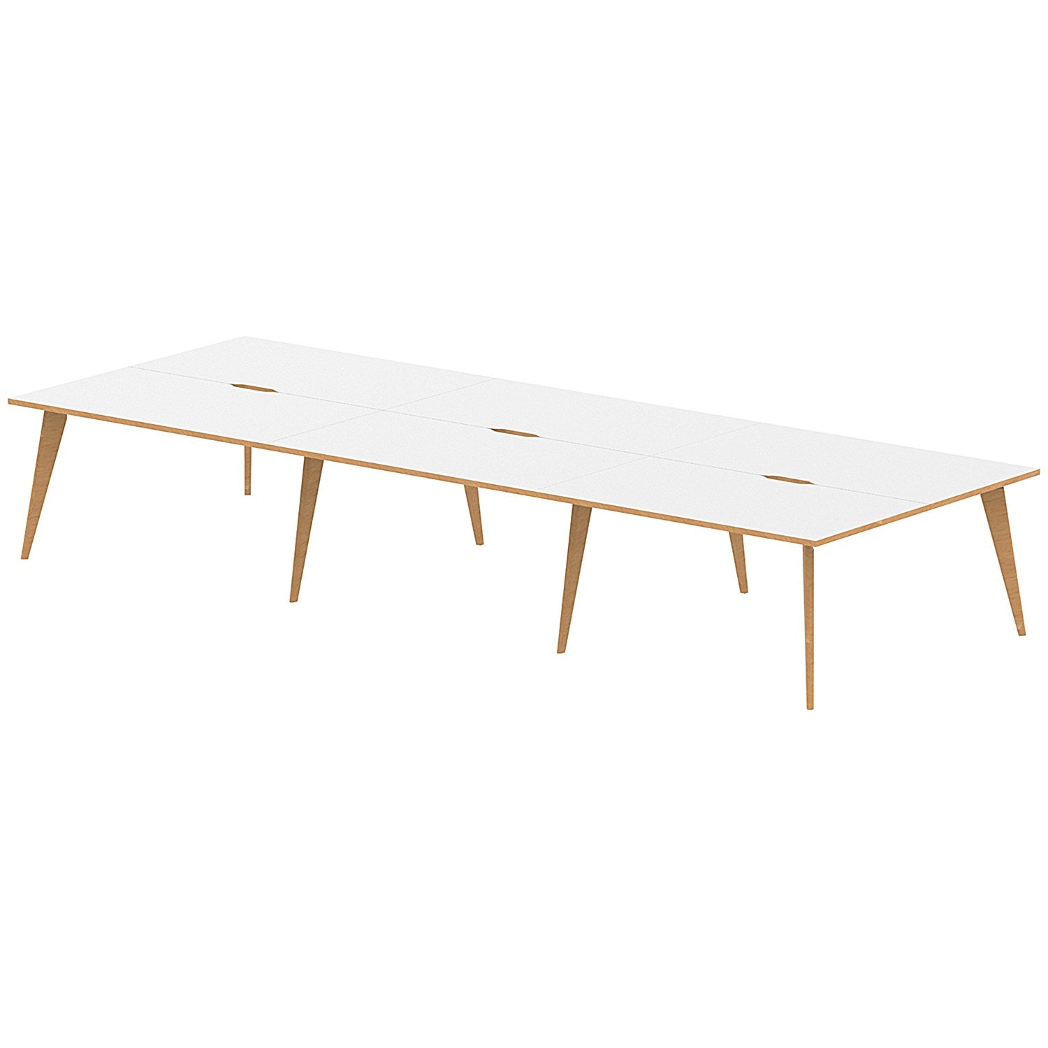 Oslo 6 Person Bench Desk, Back to Back, 6 x 1400mm (800mm Deep), White Frame with Wooden Leg and Edge Easy2Order : OSL0108
