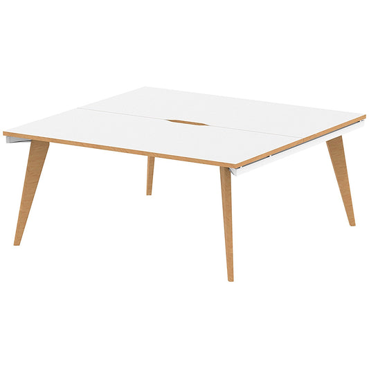 Oslo 2 Person Bench Desk, Back to Back, 2 x 1600mm (800mm Deep), White Frame with Wooden Leg and Edge Easy2Order : OSL0109
