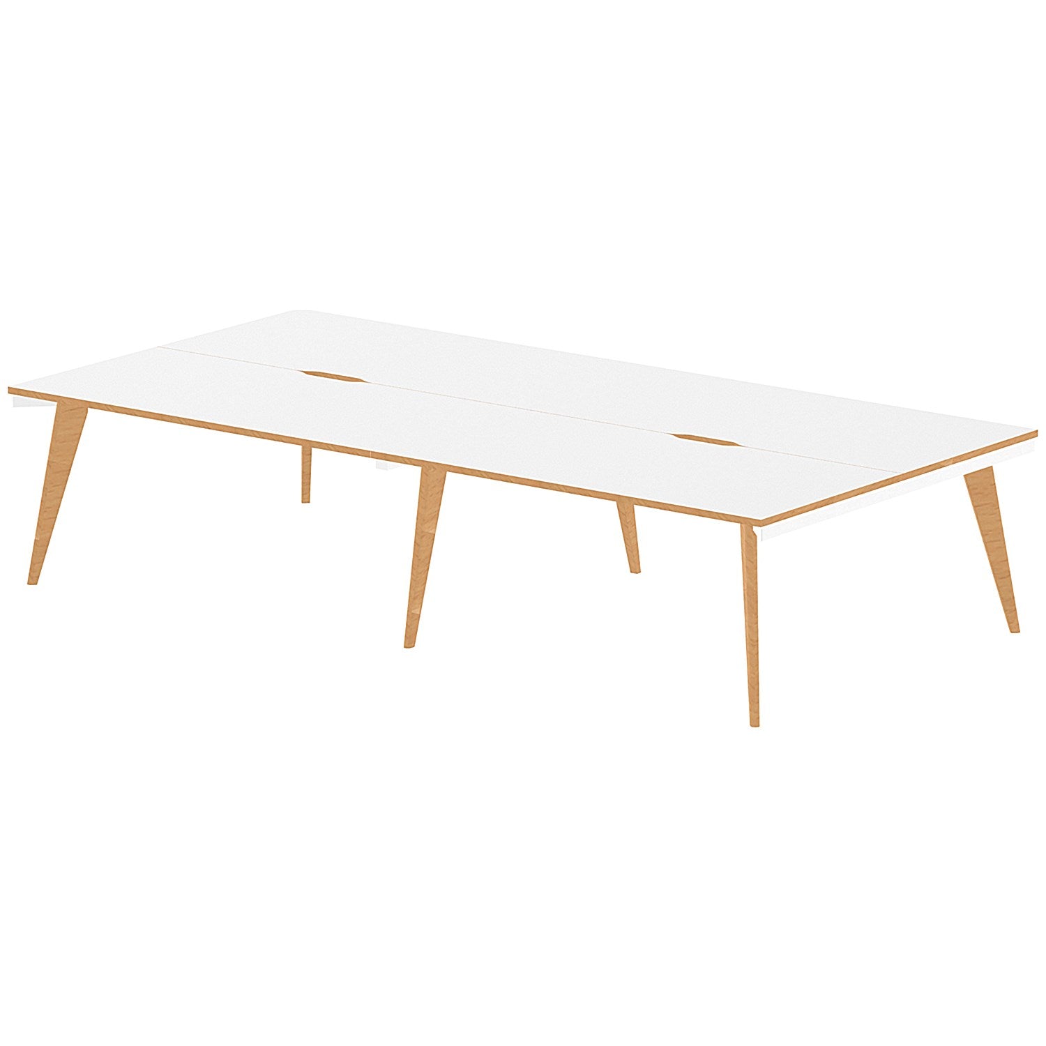 Oslo 4 Person Bench Desk, Back to Back, 4 x 1600mm (800mm Deep), White Frame with Wooden Leg and Edge Easy2Order : OSL0110