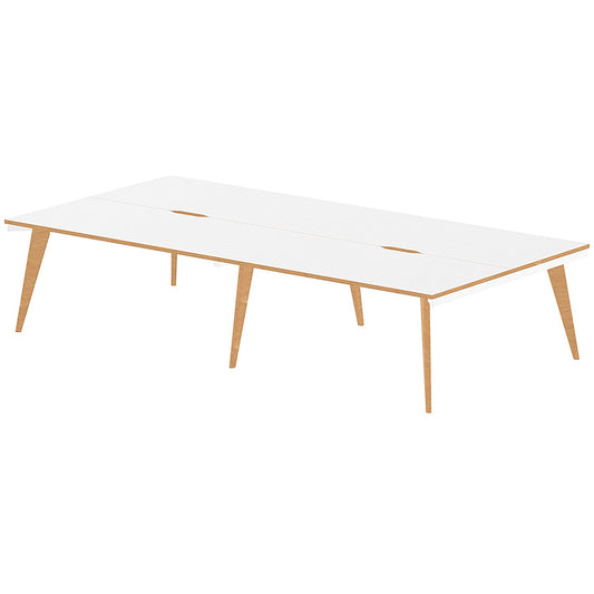 Oslo 4 Person Bench Desk, Back to Back, 4 x 1600mm (800mm Deep), White Frame with Wooden Leg and Edge Easy2Order : OSL0110