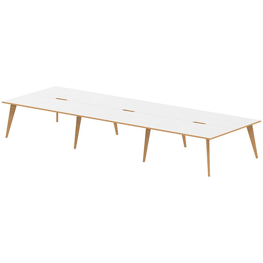 Oslo 6 Person Bench Desk, Back to Back, 6 x 1600mm (800mm Deep), White Frame with Wooden Leg and Edge Easy2Order : OSL0111