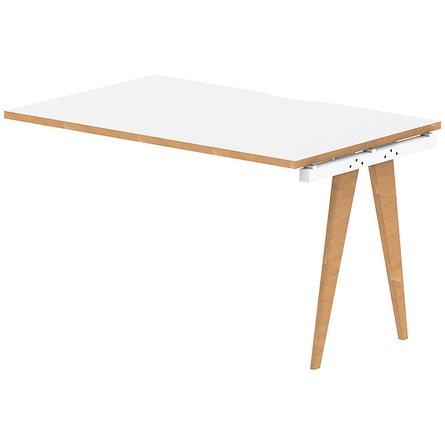 Oslo 1 Person Bench Desk Extension, 1200mm (800mm Deep), White Frame with Wooden Leg and Edge Easy2Order : OSL0113