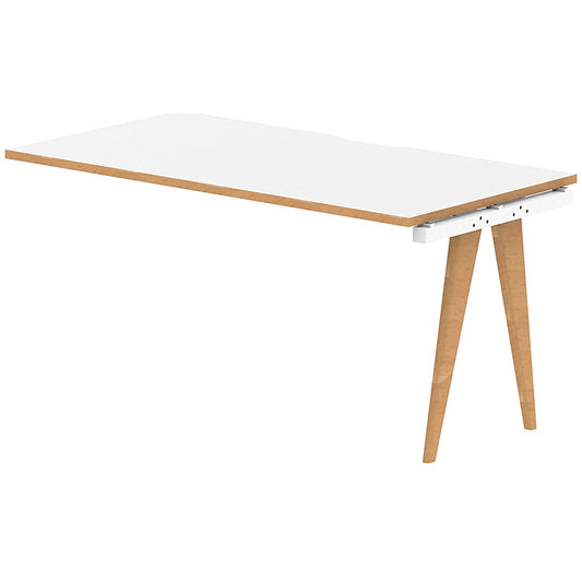 Oslo 1 Person Bench Desk Extension, 1400mm (800mm Deep), White Frame with Wooden Leg and Edge Easy2Order : OSL0114