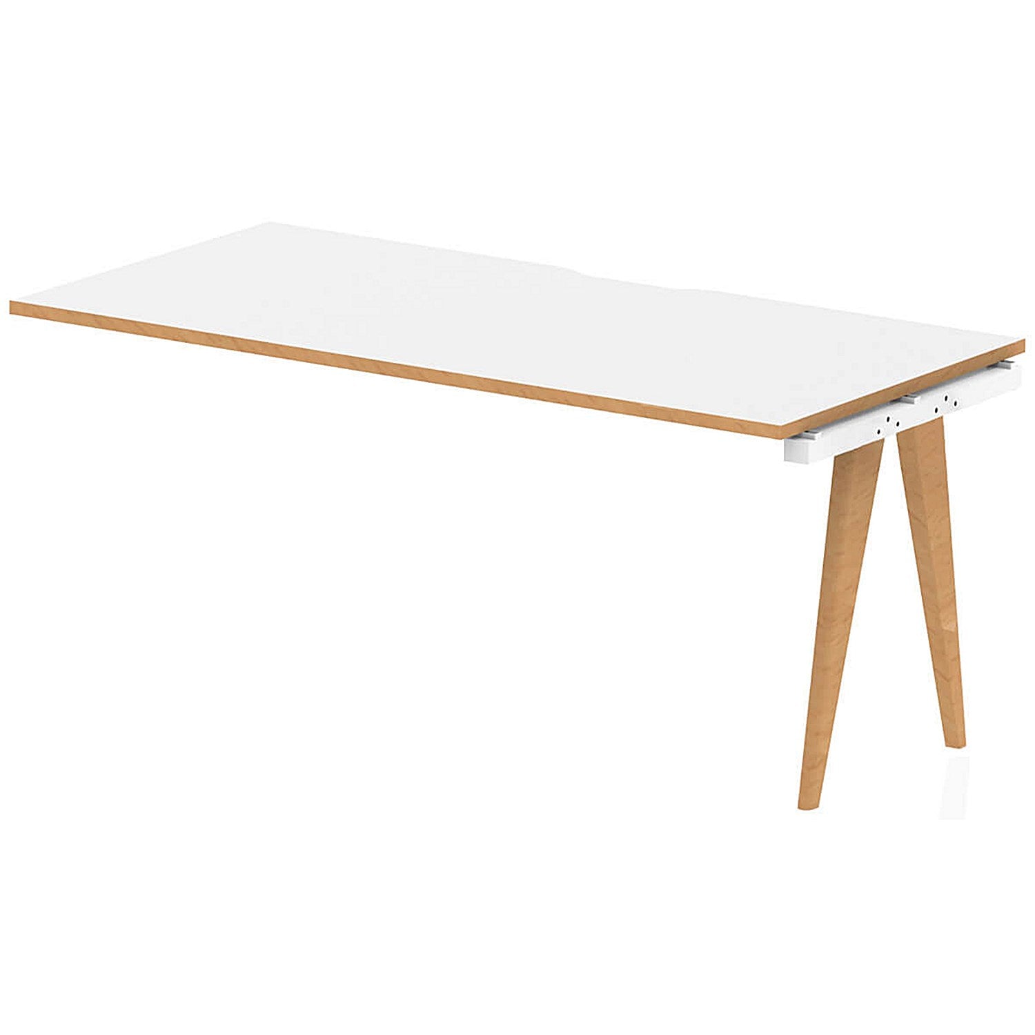 Oslo 1 Person Bench Desk Extension, 1600mm (800mm Deep), White Frame with Wooden Leg and Edge Easy2Order : OSL0115