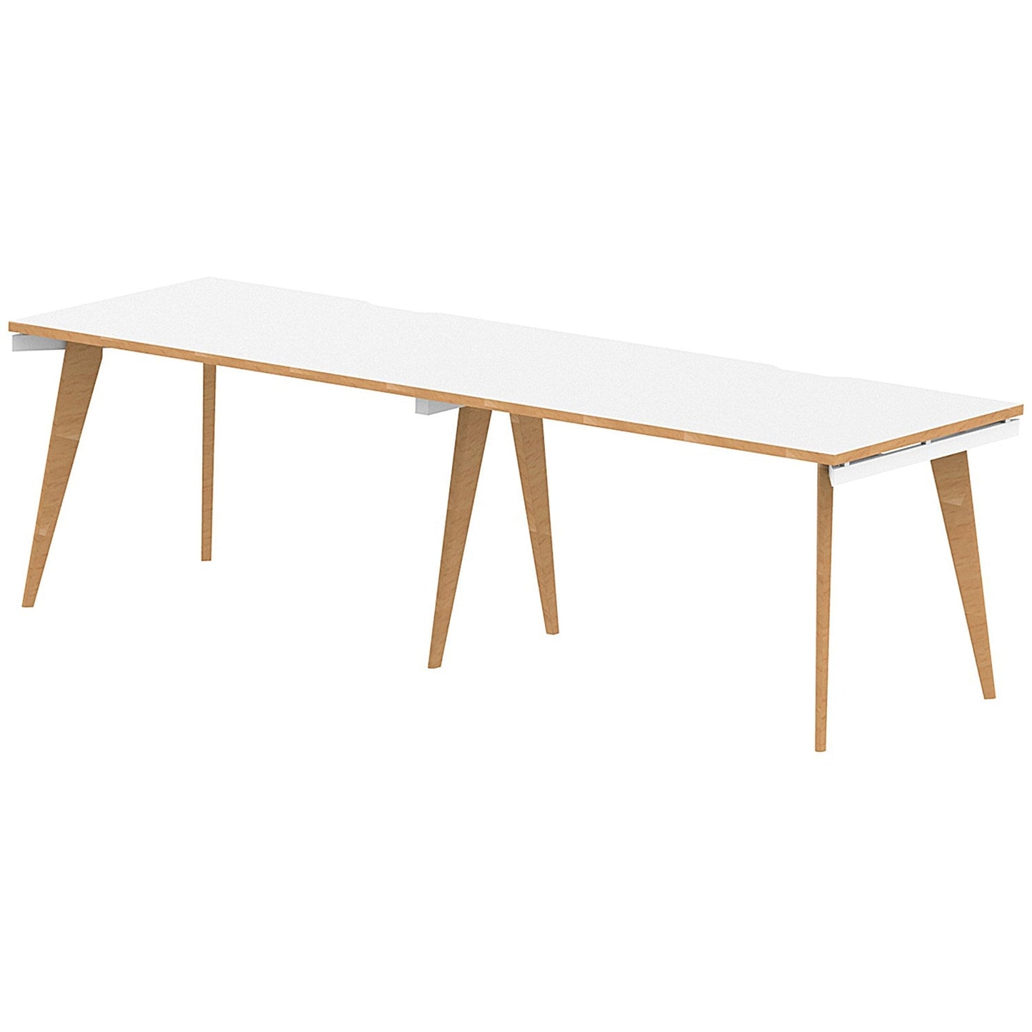 Oslo 2 Person Bench Desk, Side by Side, 2 x 1200mm (800mm Deep), White Frame with Wooden Leg and Edge Easy2Order : OSL0117