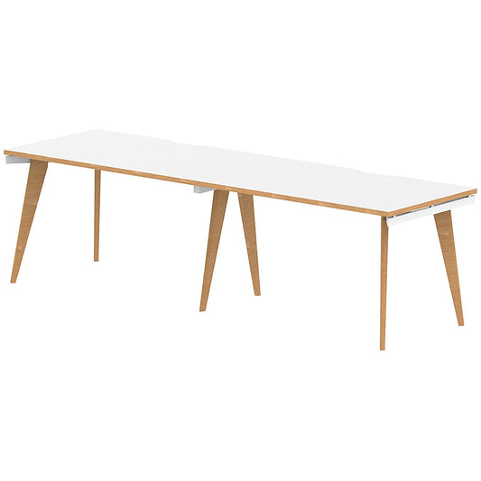Oslo 2 Person Bench Desk, Side by Side, 2 x 1200mm (800mm Deep), White Frame with Wooden Leg and Edge Easy2Order : OSL0117