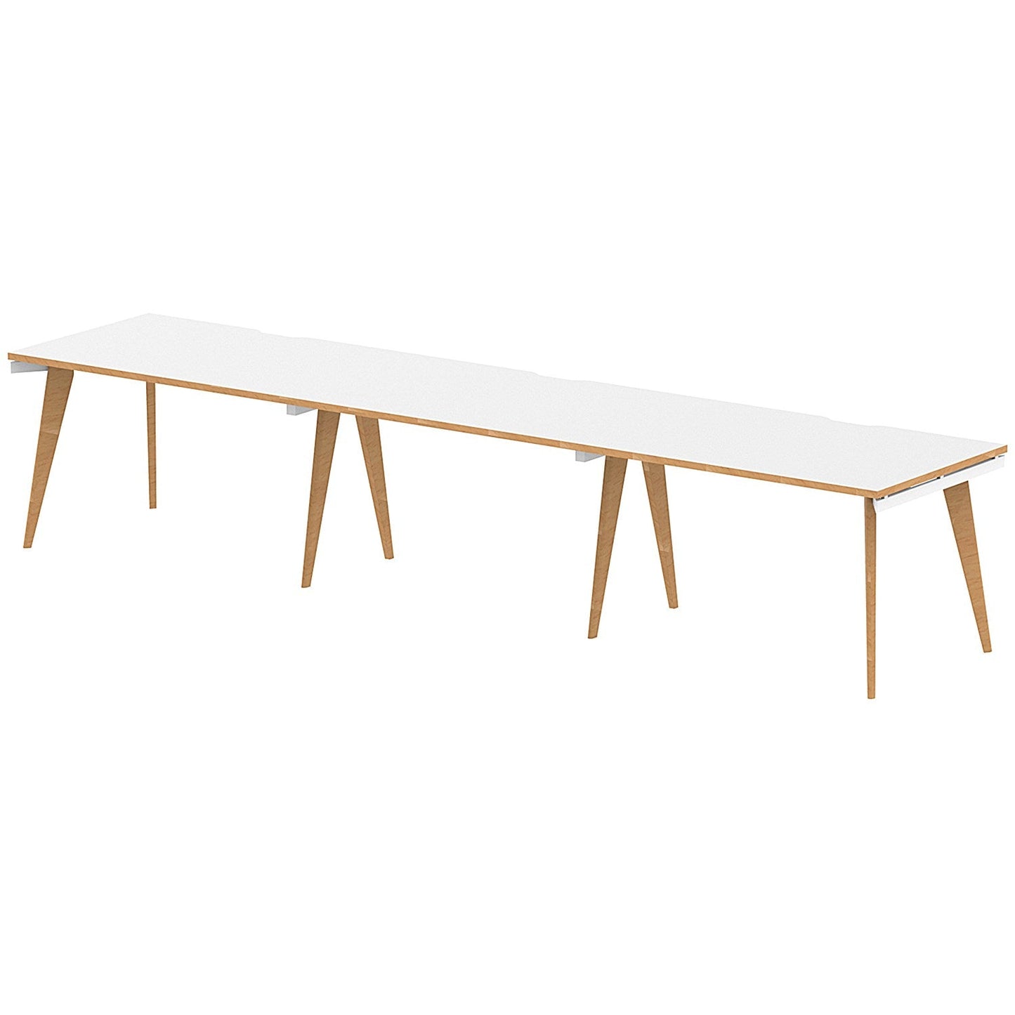 Oslo 3 Person Bench Desk, Side by Side, 3 x 1200mm (800mm Deep), White Frame with Wooden Leg and Edge Easy2Order : OSL0118
